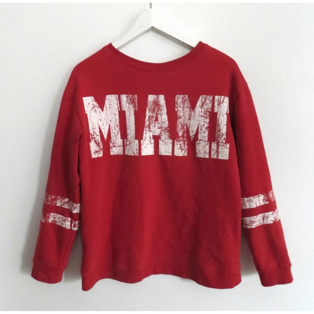 Red white grungy "MIAMI" graphic print varsity sweatshirt top size SMALL Blink